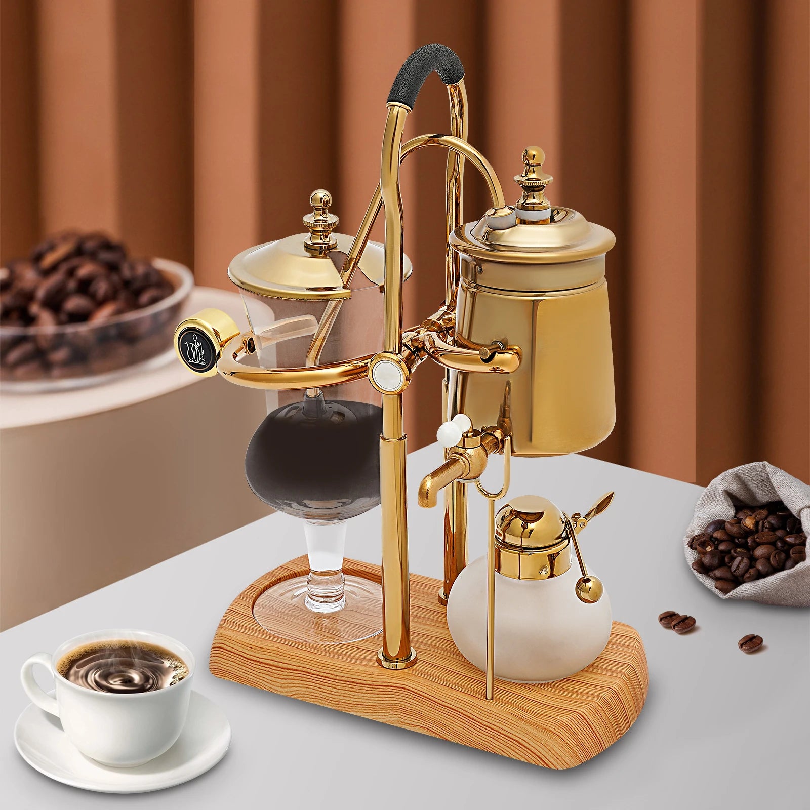 Golden Coffee Maker Siphon Pot Set with Integrated Filter Tea Coffee Brewer