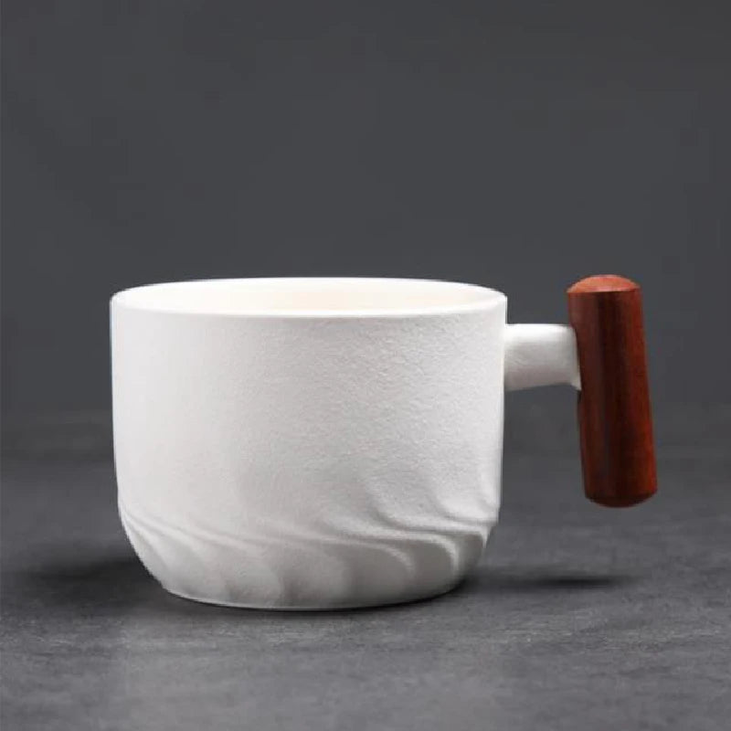Ceramic retro coffee cup, office water cup, tea cup, wooden handle coffee cup