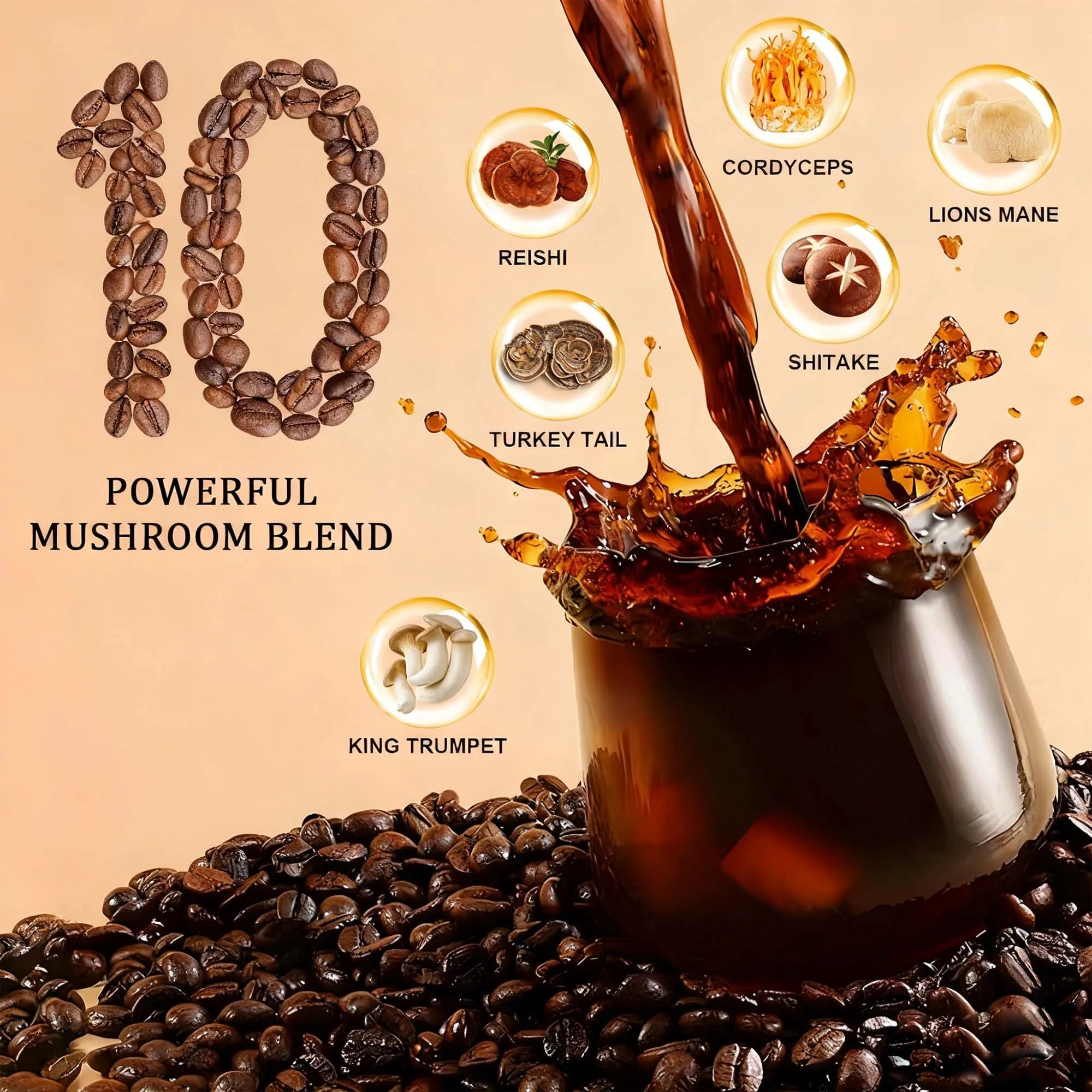 Mushroom Coffee With 10 Adaptogenic Mushrooms And MCT Oil, USA Grown