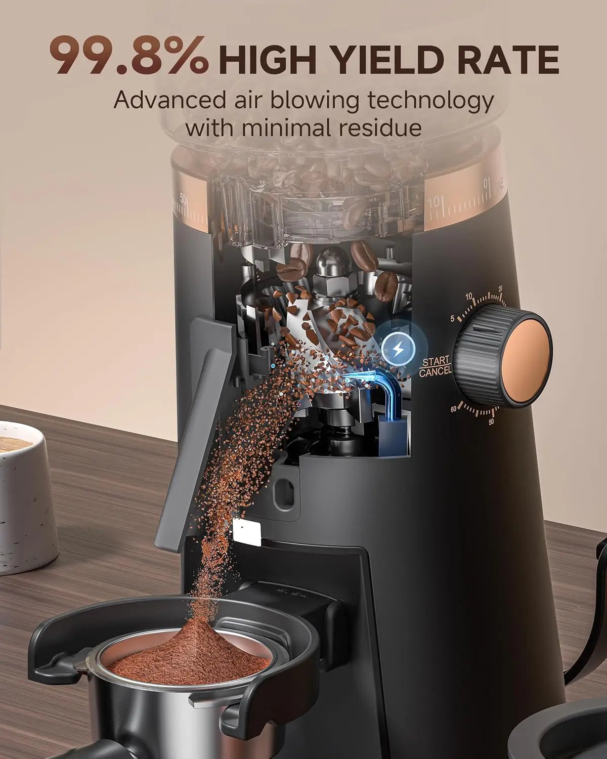 Single Dose Coffee Grinder Anti-Static Design Quiet Motor & LED Light