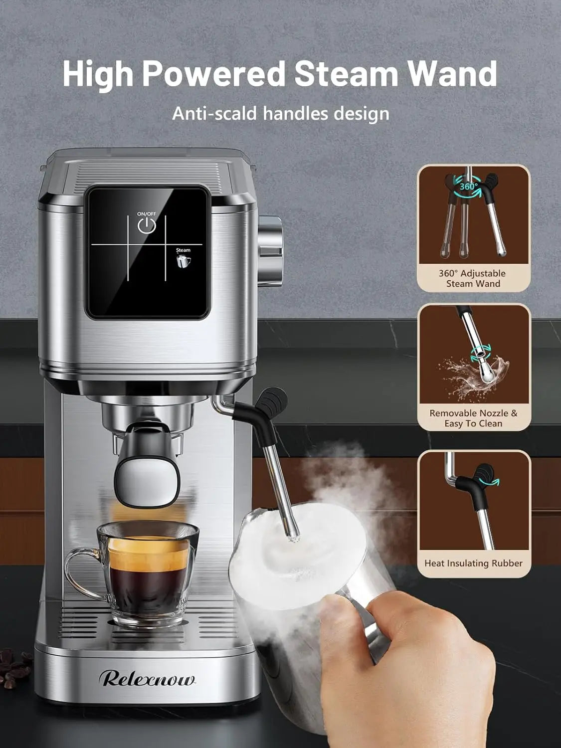 Espresso Machine 20 Bar with Milk Frother & LCD, Hot & Iced Coffee Maker, 41oz Tank