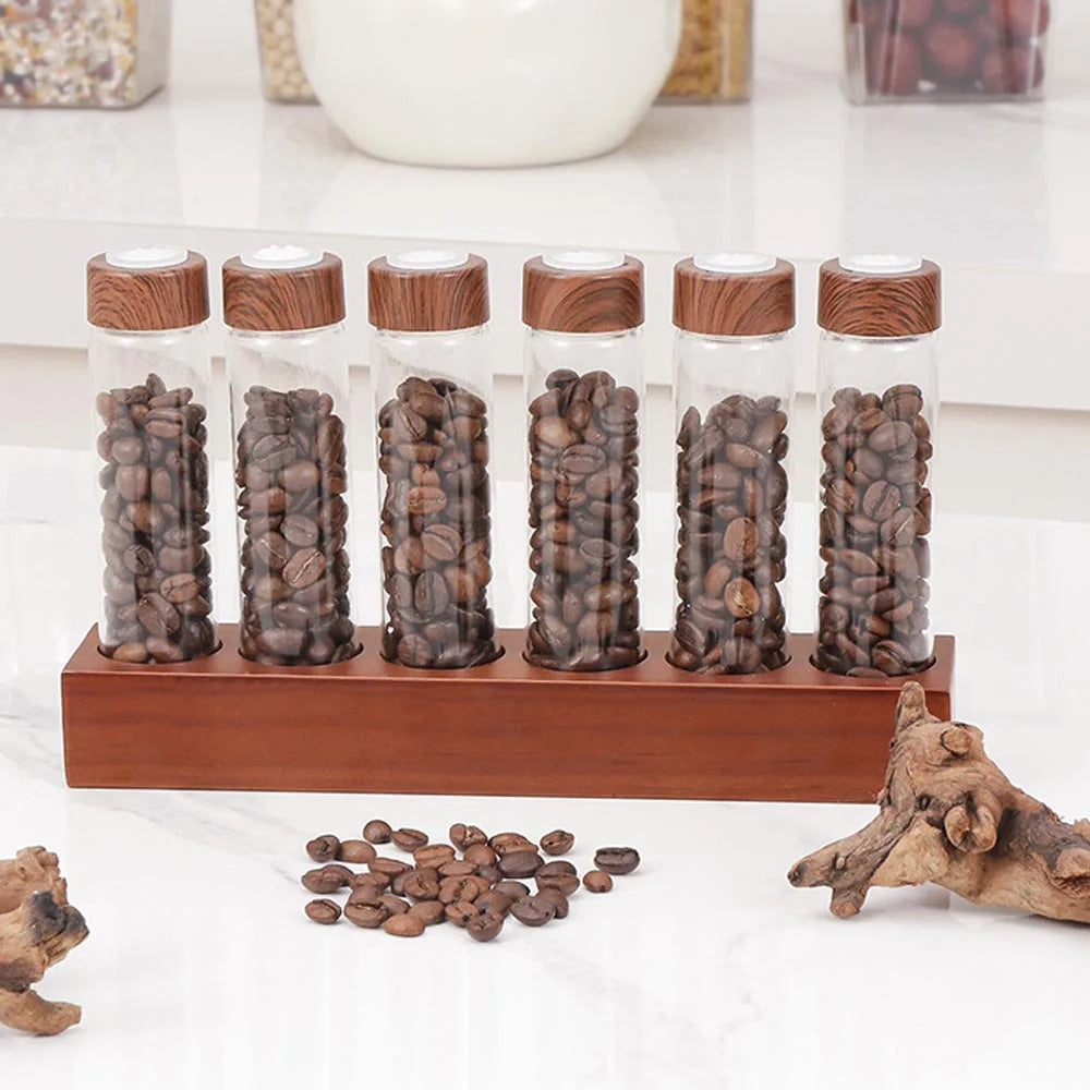 Havmore Wooden Holder 12 Testing Tubes Single Dose Coffee Bean Glass Container