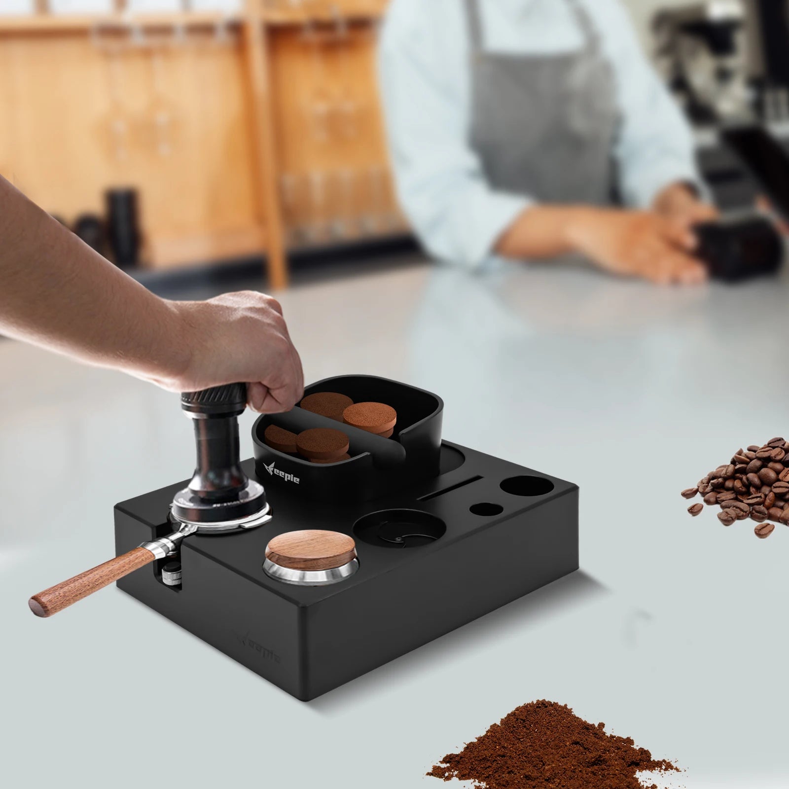 Espresso Tool Organizer Station with Distributor Tamper & Grounds Bin Barista