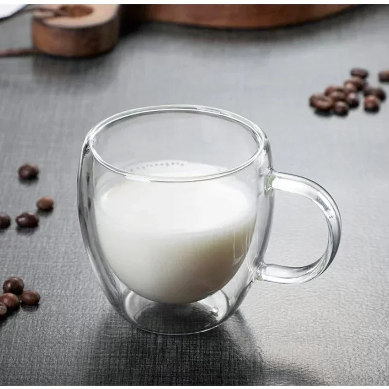 Heat Resistant Clear Double Wall High Borosilicate Glass Mug with Handle Coffee