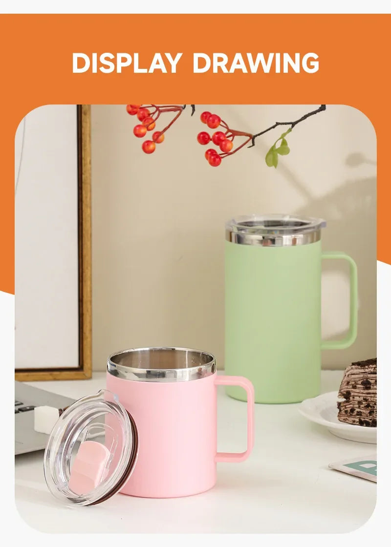 Stainless Steel Coffee Mug with Handle Sliding Lid Insulated Double Wall Vacuum