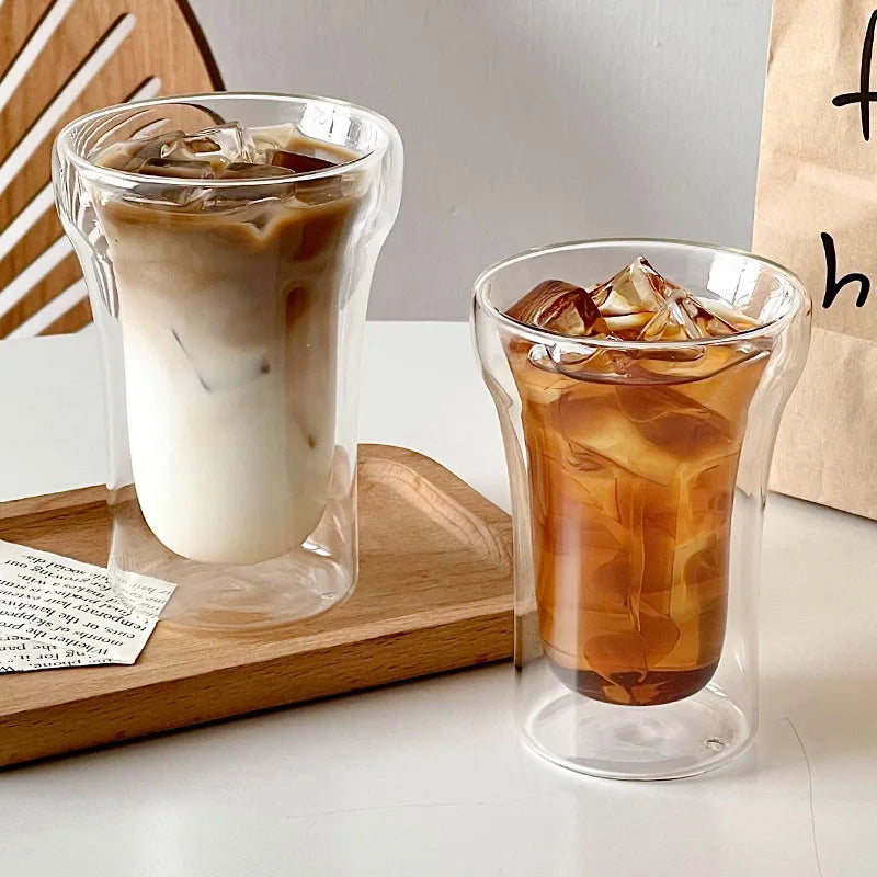 Heat Creative Coffee Cup Drinking  Juice Milk Teacup  Double-layer Borosilicate Glass