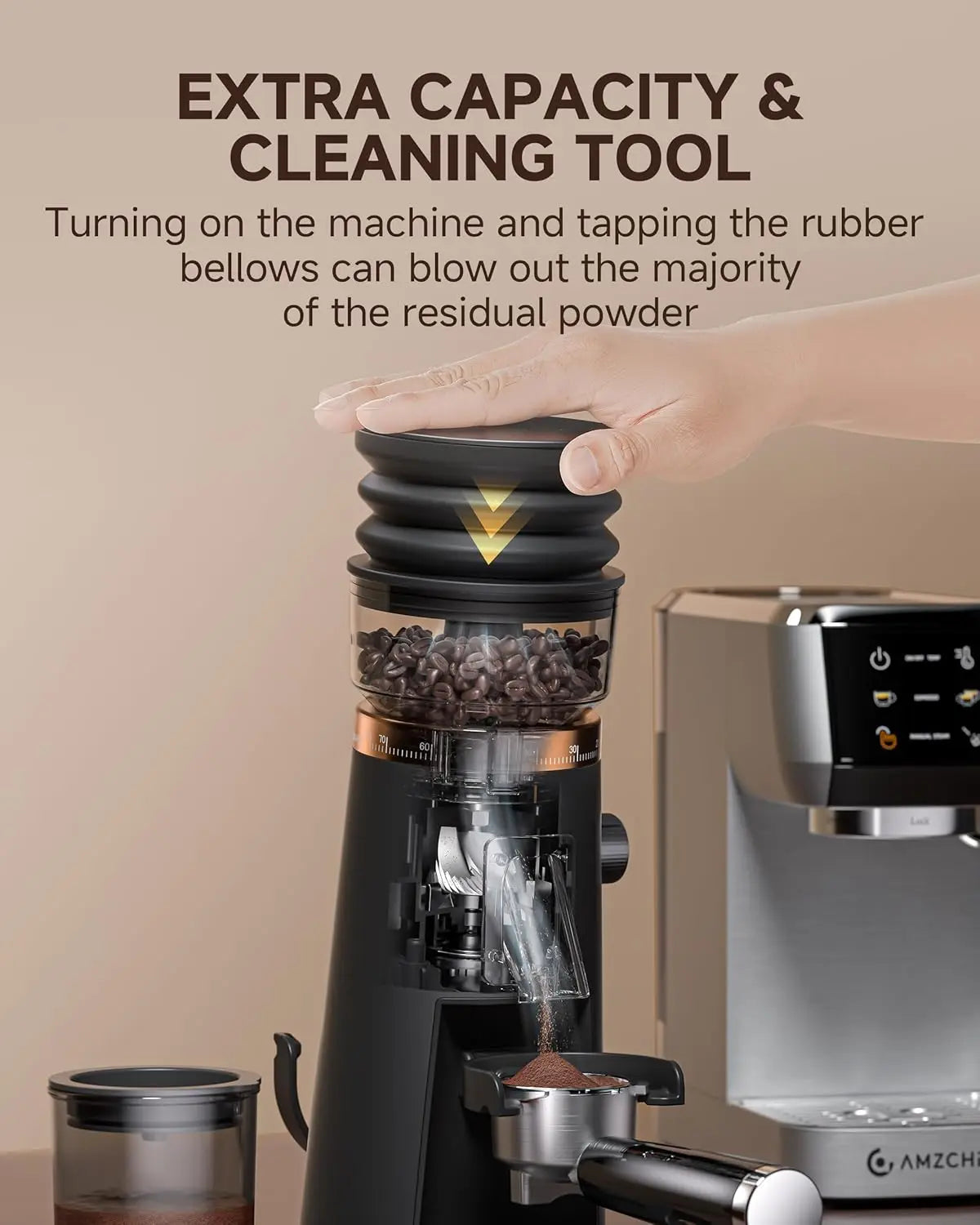 Single Dose Coffee Grinder Anti-Static Design Quiet Motor & LED Light