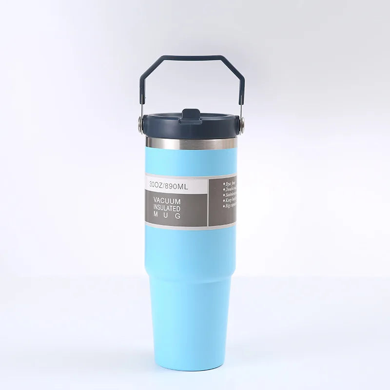 Double-Sided Portable Insulated Stainless Steel Coffee Cup with Straw for Car