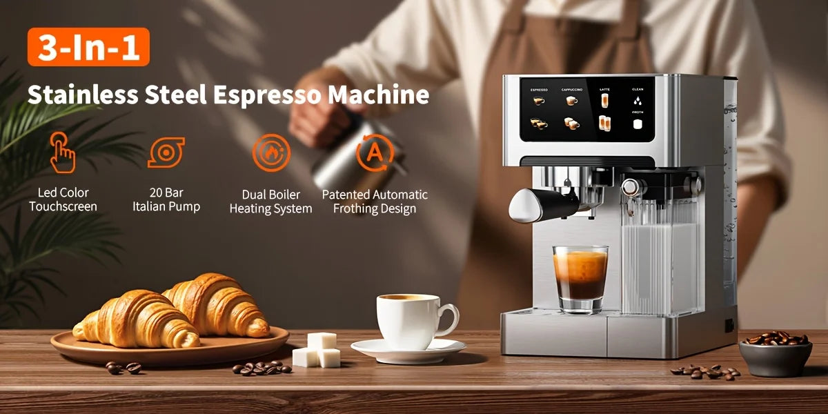 Bar Dual Boiler Espresso And Cappuccino Machine Latte Coffee Maker Control