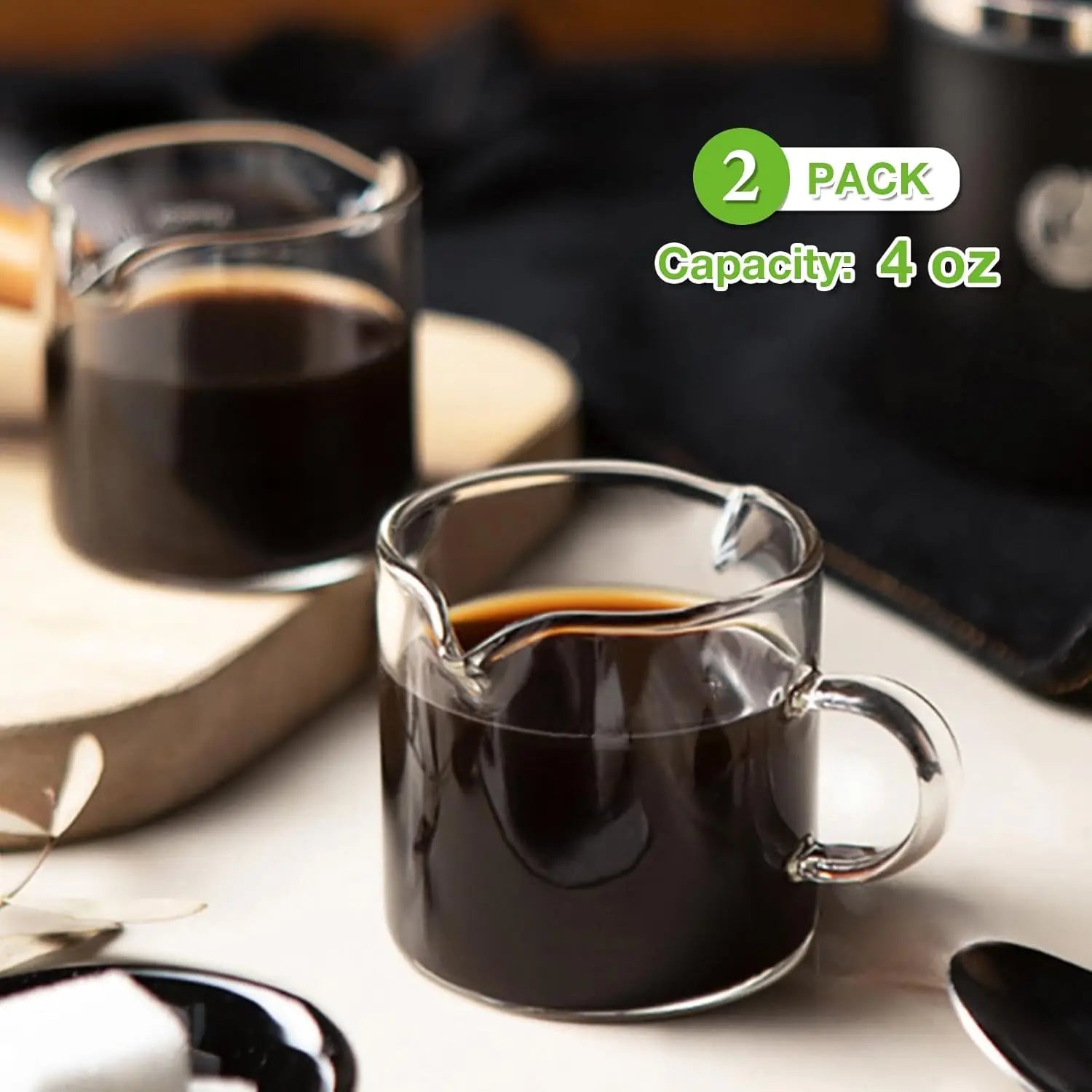 Set of 2 Clear Glass Espresso Cups with Handle, 4 OZ Double Spouts for Machine