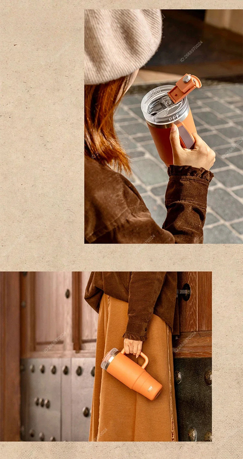Tumbler Bottle Stainless Steel Car Mug With Handle Straw Thermal Iced Travel