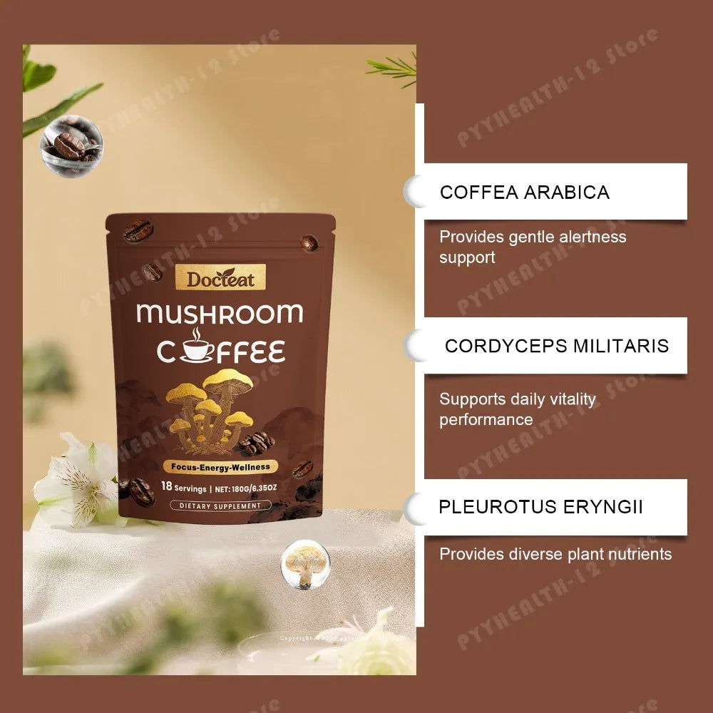 Docteat Mushroom Coffee Powder with Cordyceps Turkey Tail for Focus
