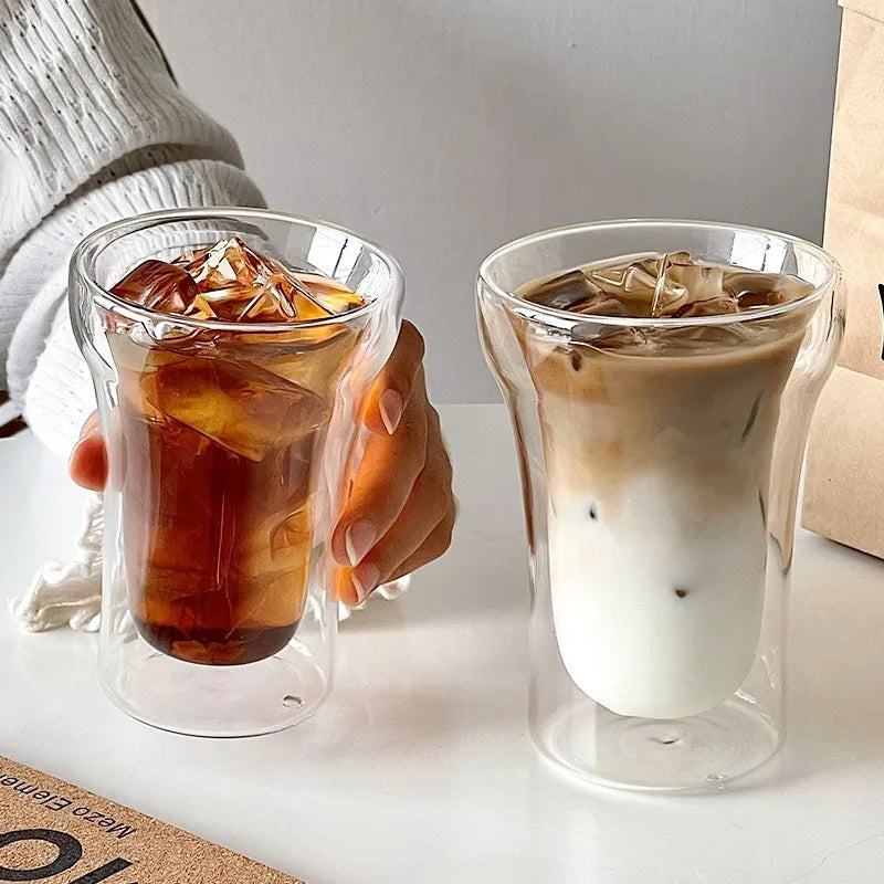 Heat Creative Coffee Cup Drinking  Juice Milk Teacup  Double-layer Borosilicate Glass