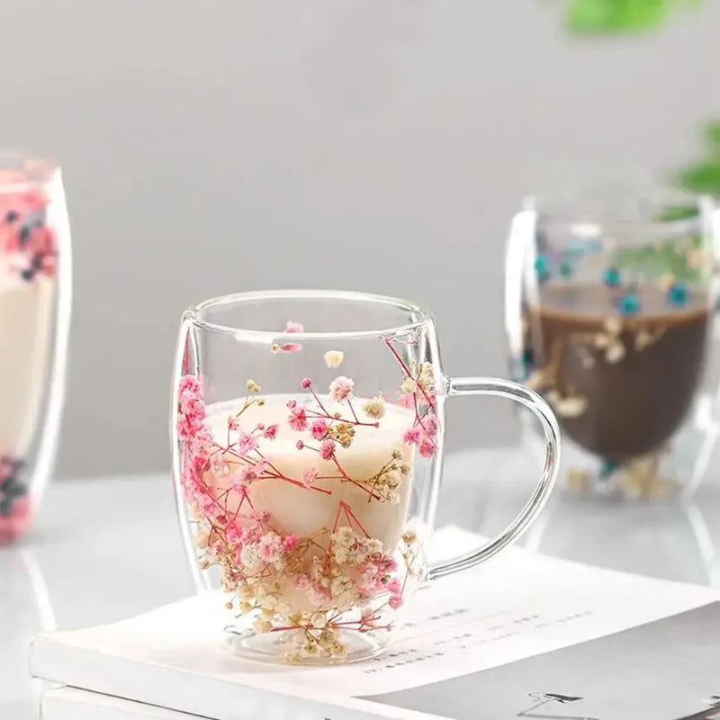 Dry Flowers Cup Double-Walled Glass Glasses High Borosilicate Glass Milk