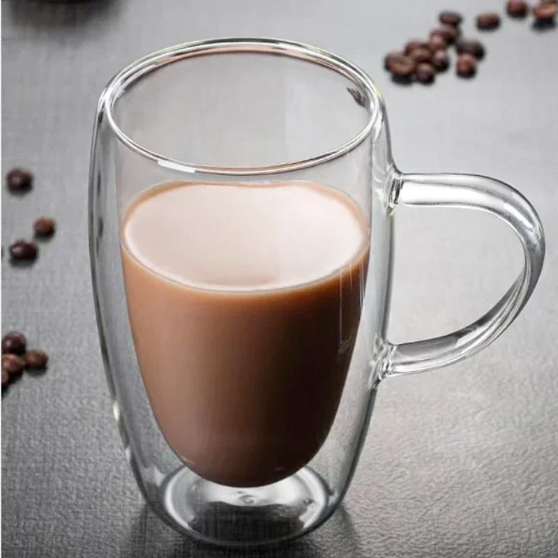 Heat Resistant Clear Double Wall High Borosilicate Glass Mug with Handle Coffee
