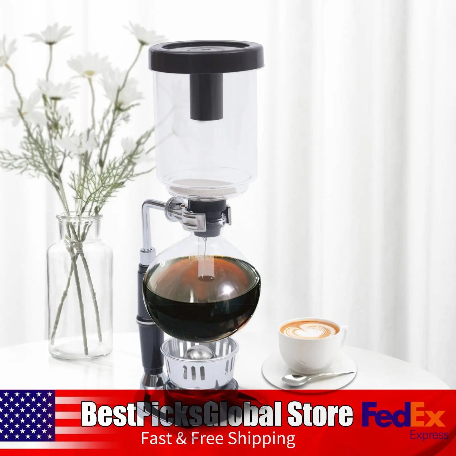 Coffee Maker, 500ml Coffee Pot, Black, Borosilicate Glass Stovetop Cafe Use
