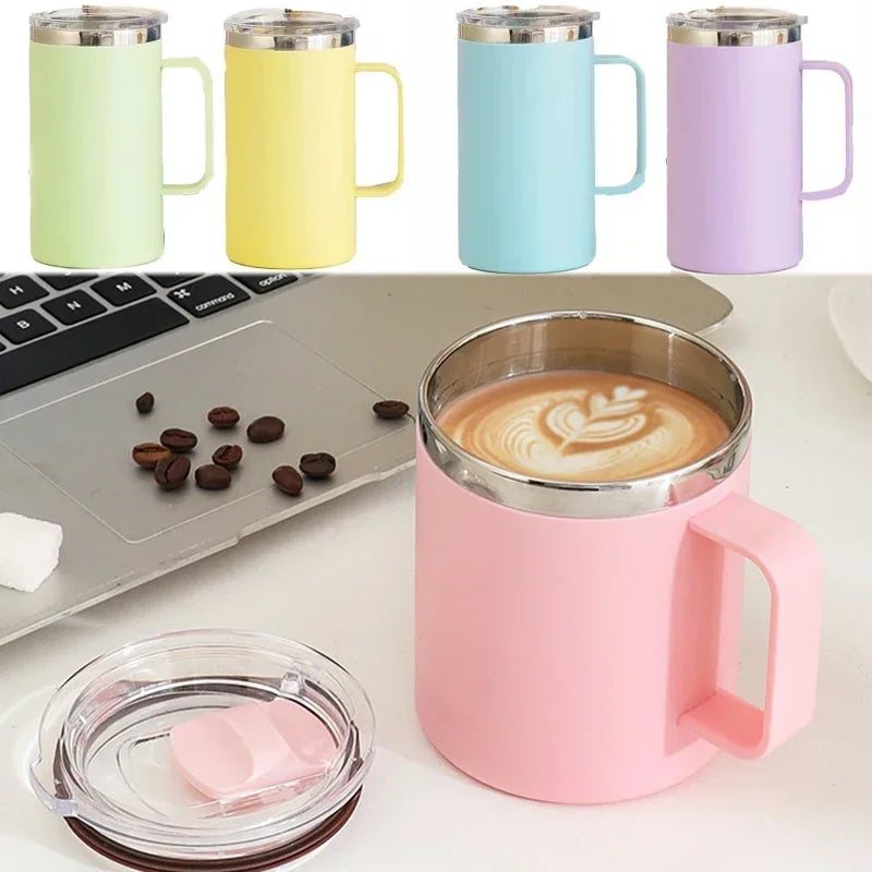 Stainless Steel Coffee Mug with Handle Sliding Lid Insulated Double Wall Vacuum
