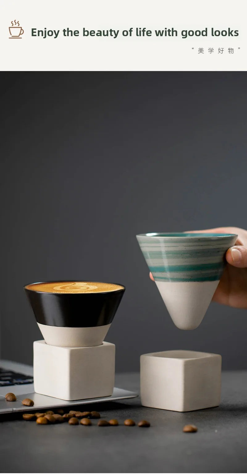 Triangular Cone Shape Pottery Tea Coffee Cup Pull Ceramic Mug Rough Cup