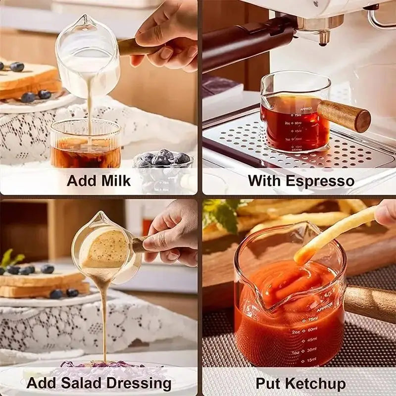 Heat-Resistant Glass Espresso Measuring Cup with Double Mouth Milk Jug Handle