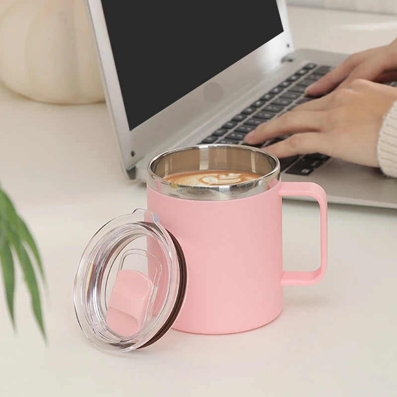 Stainless Steel Coffee Mug with Handle Sliding Lid Insulated Double Wall Vacuum