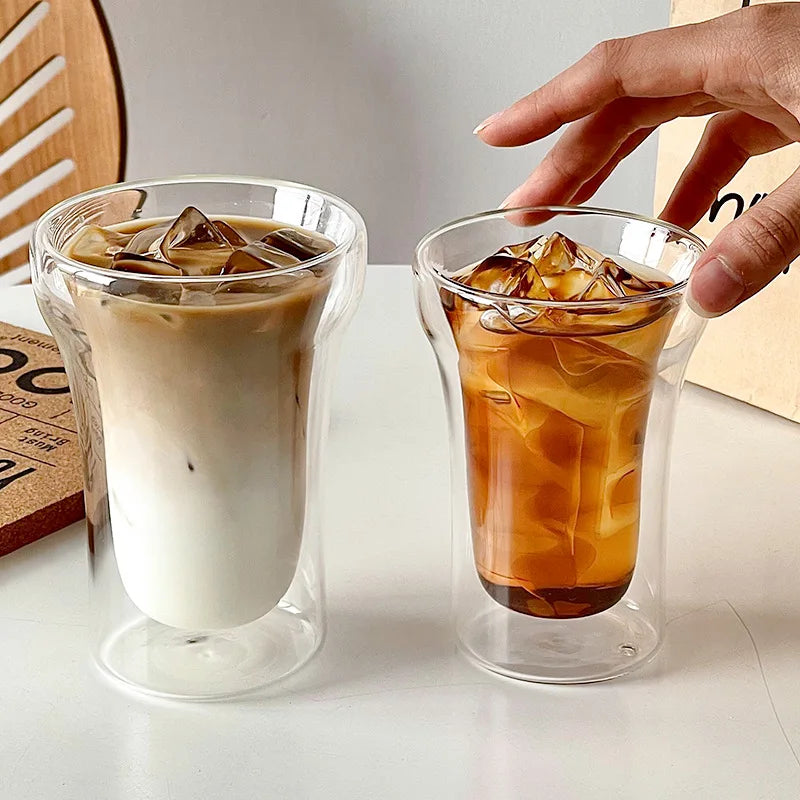 Heat Creative Coffee Cup Drinking  Juice Milk Teacup  Double-layer Borosilicate Glass