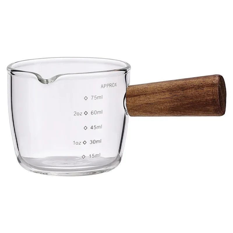 Heat-Resistant Glass Espresso Measuring Cup with Double Mouth Milk Jug Handle