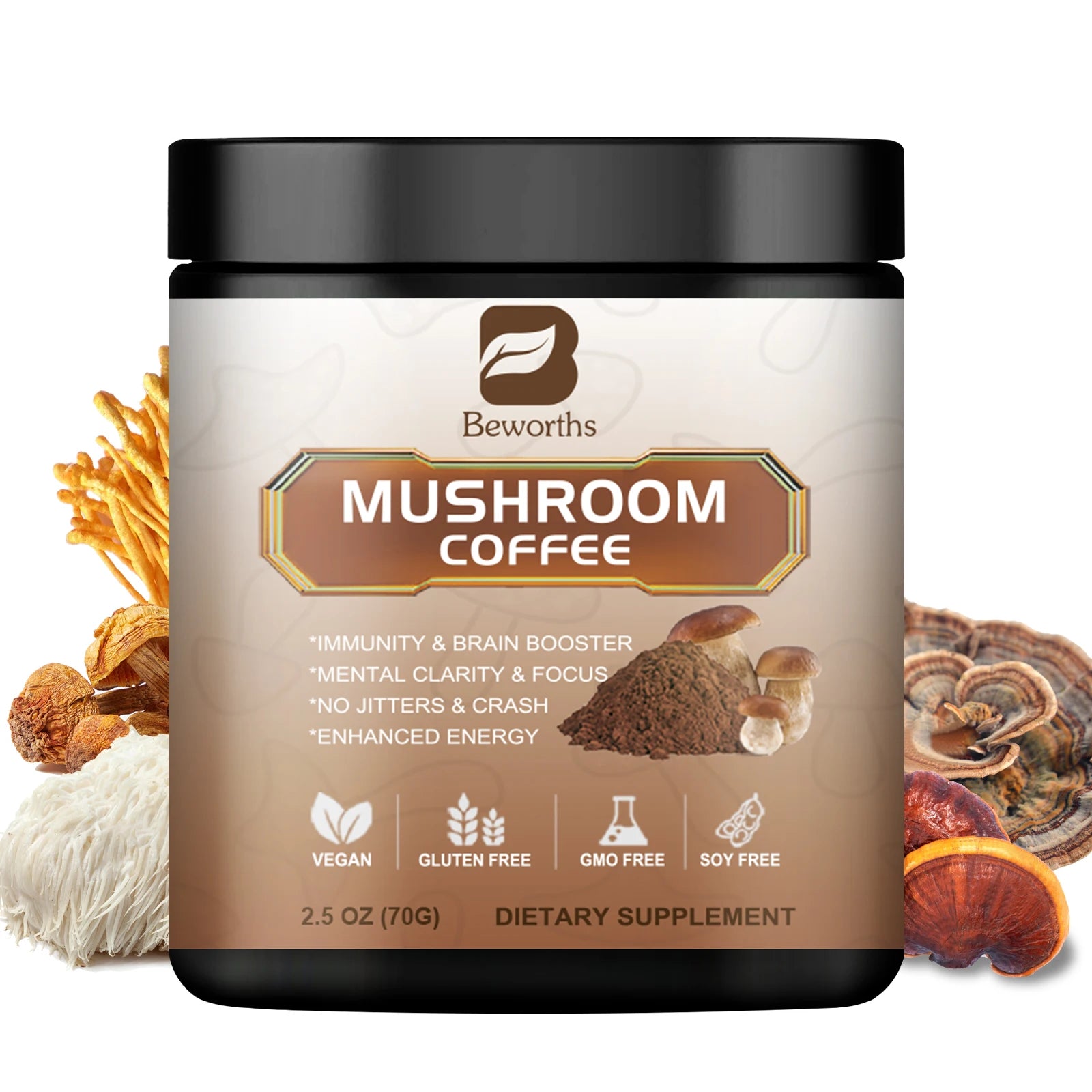 Organic Lion Mane Mushroom Coffee with Reishi, Cordyceps- Support Energy