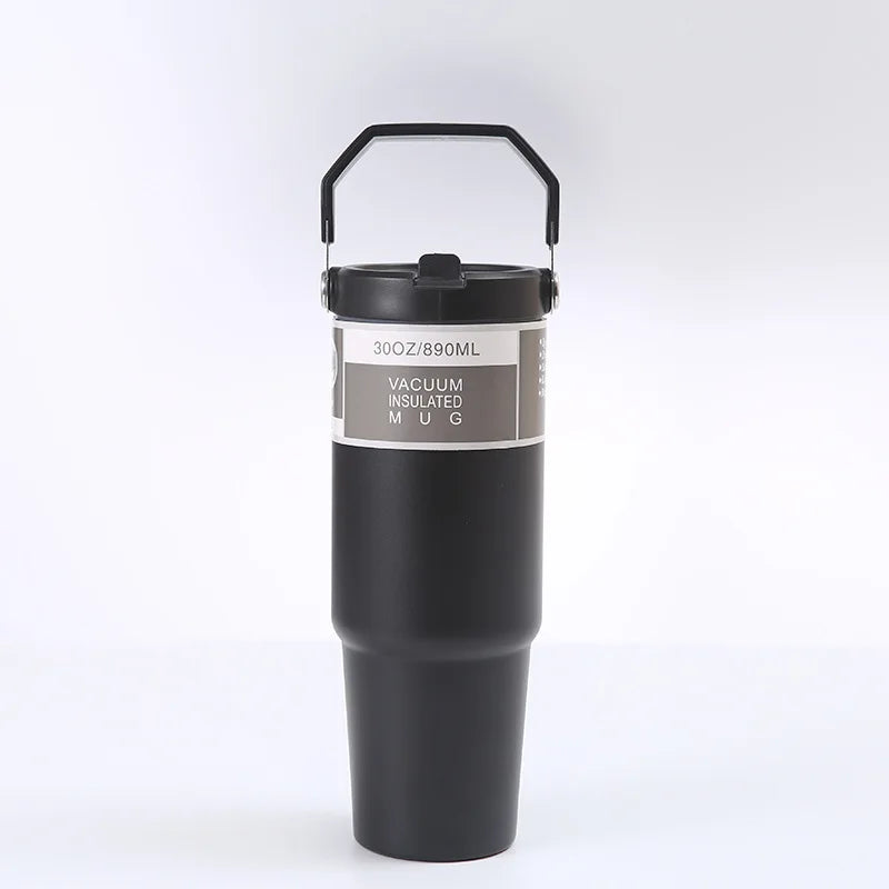 Double-Sided Portable Insulated Stainless Steel Coffee Cup with Straw for Car