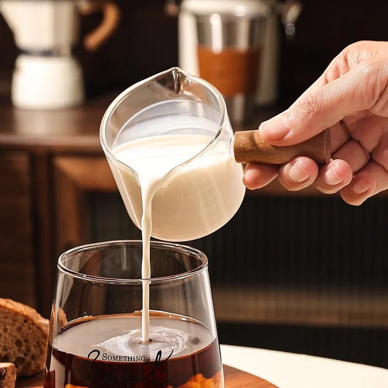 Heat-Resistant Glass Espresso Measuring Cup with Double Mouth Milk Jug Handle