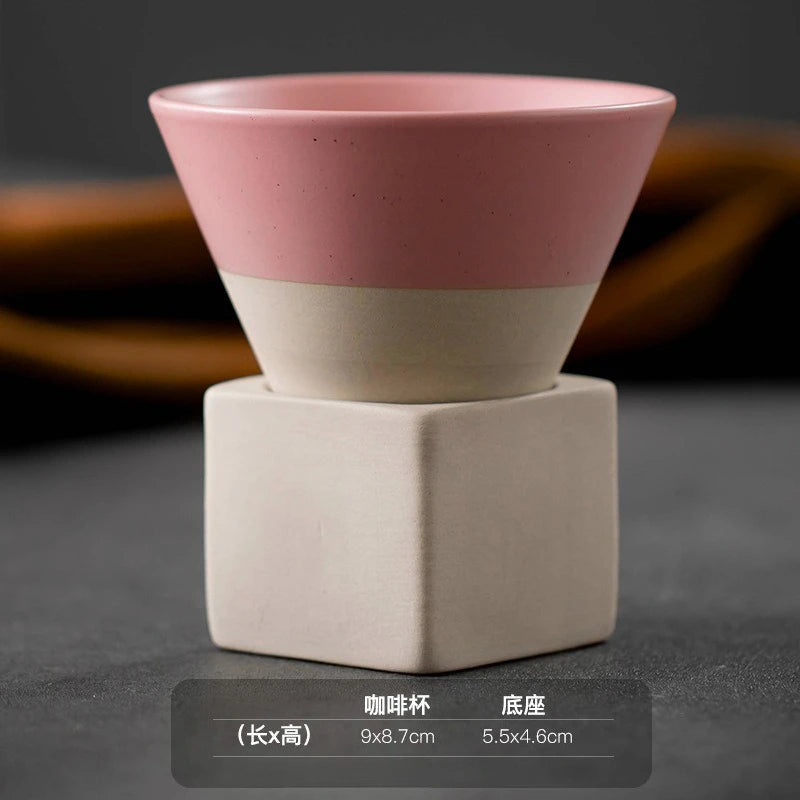 Triangular Cone Shape Pottery Tea Coffee Cup Pull Ceramic Mug Rough Cup