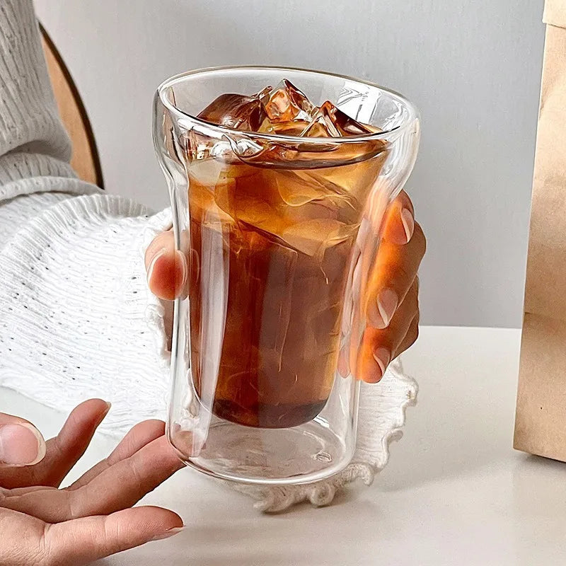 Heat Creative Coffee Cup Drinking  Juice Milk Teacup  Double-layer Borosilicate Glass