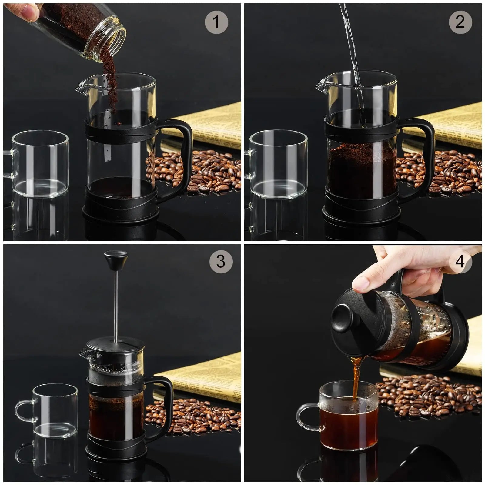 French Press Coffee Tea Maker, Camping Mini Coffee Heat Resistant Glass