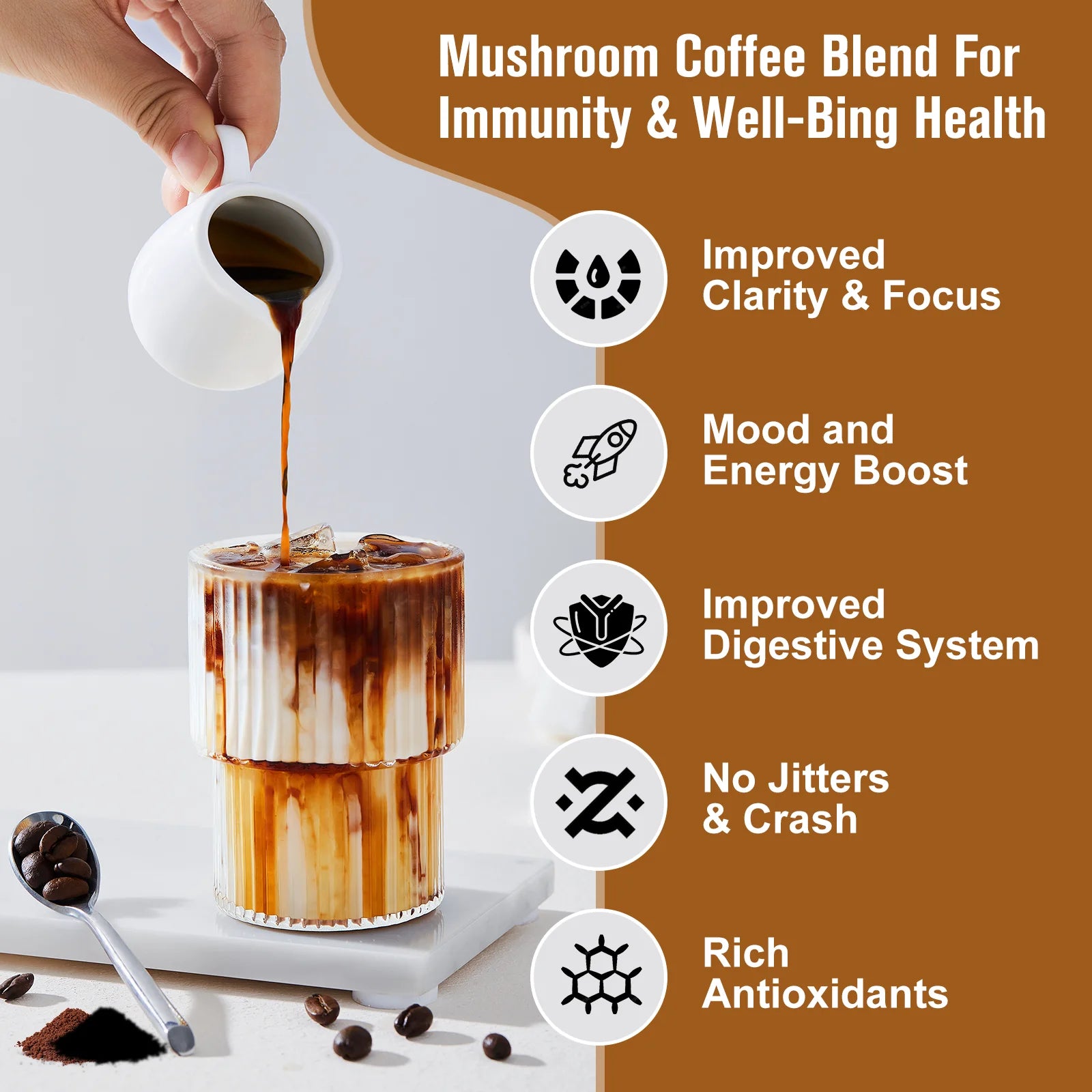 Mushroom Coffee for Immunity and Focus Health Boost Memory Free 1 Spoonful