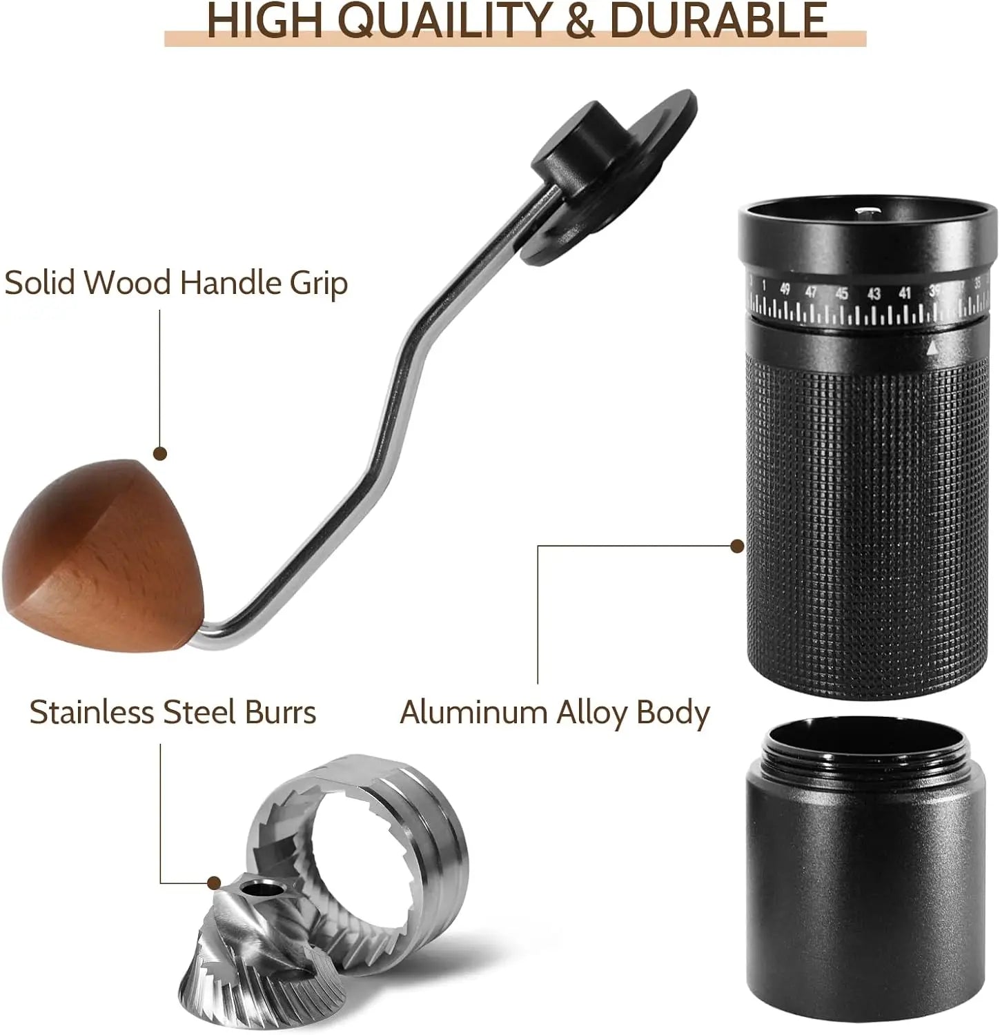 Manual Coffee Grinder with Digital External Adjustable Conical Burr Travel