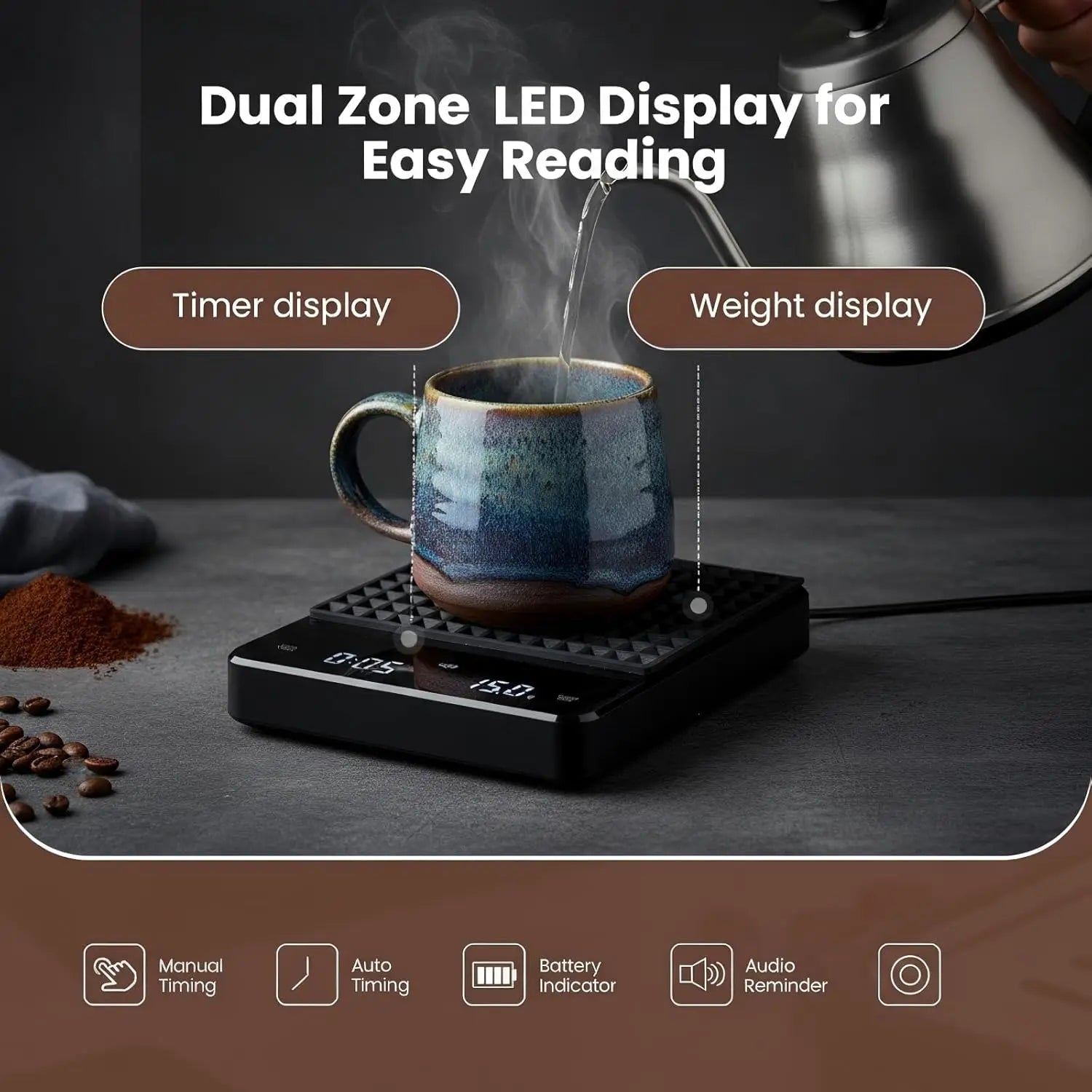 Digital Coffee Scale with Timer High Precision for Pour Over, Espresso, Baking