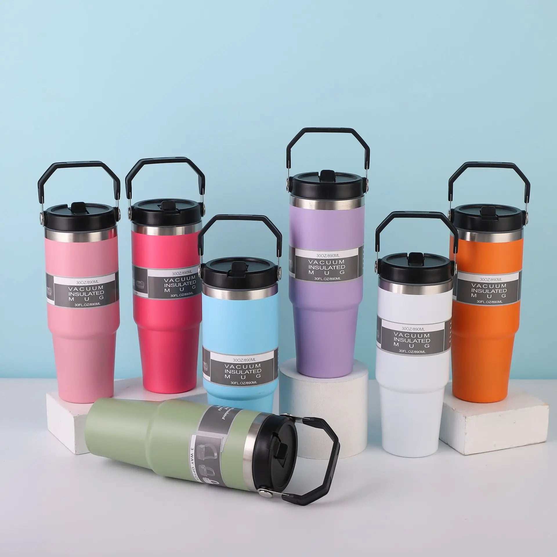 Double-Sided Portable Insulated Stainless Steel Coffee Cup with Straw for Car