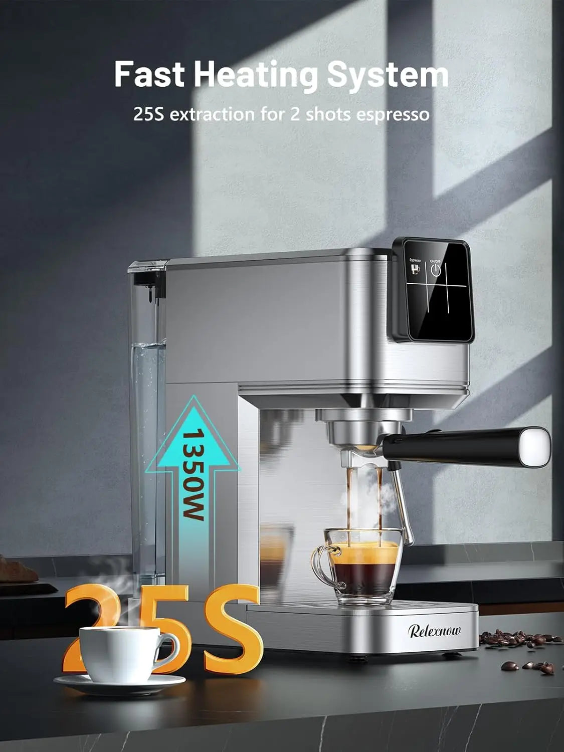 Espresso Machine 20 Bar with Milk Frother & LCD, Hot & Iced Coffee Maker, 41oz Tank