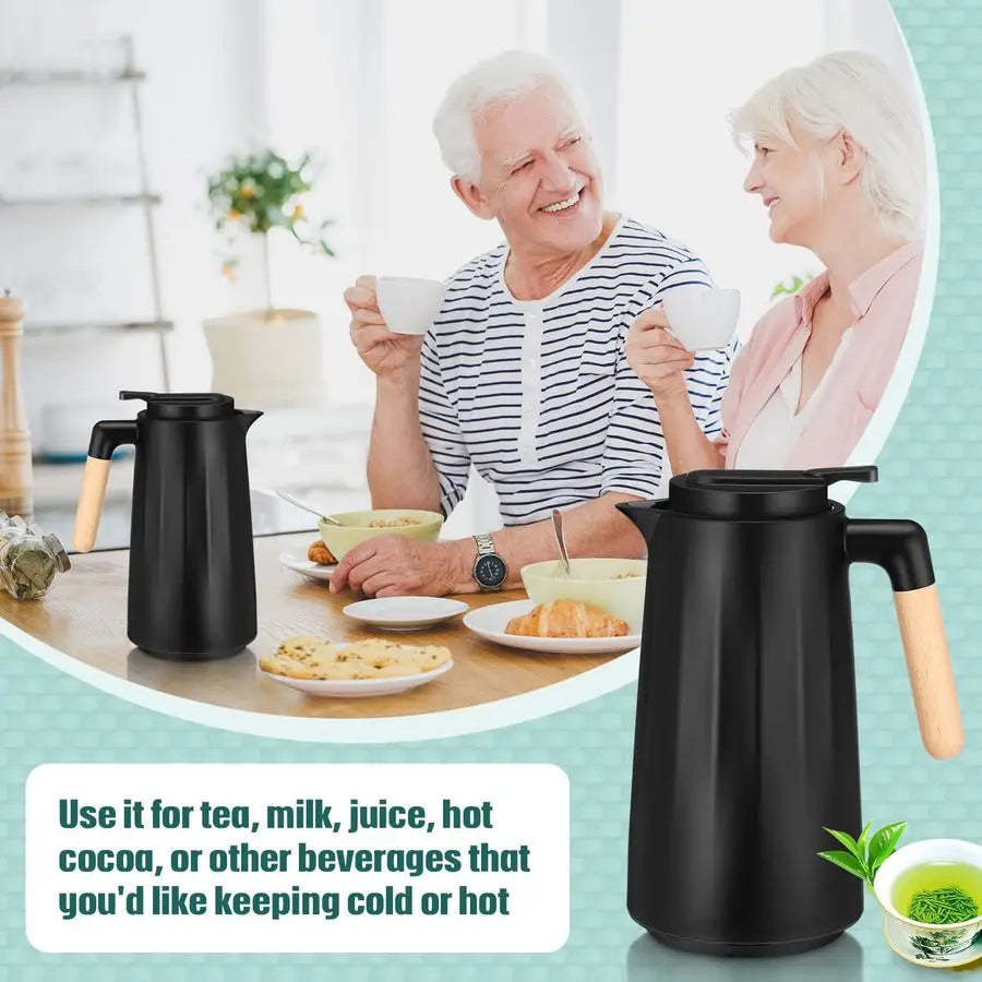 Thermal Coffee Carafe Double Wall Vacuum With Glass Liner and Wood Handle