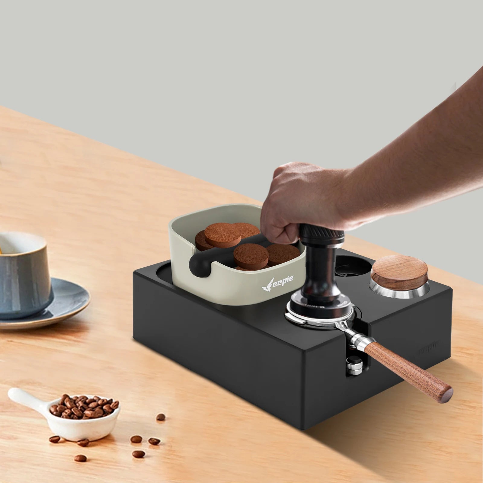 Espresso Tool Organizer Station with Distributor Tamper & Grounds Bin Barista