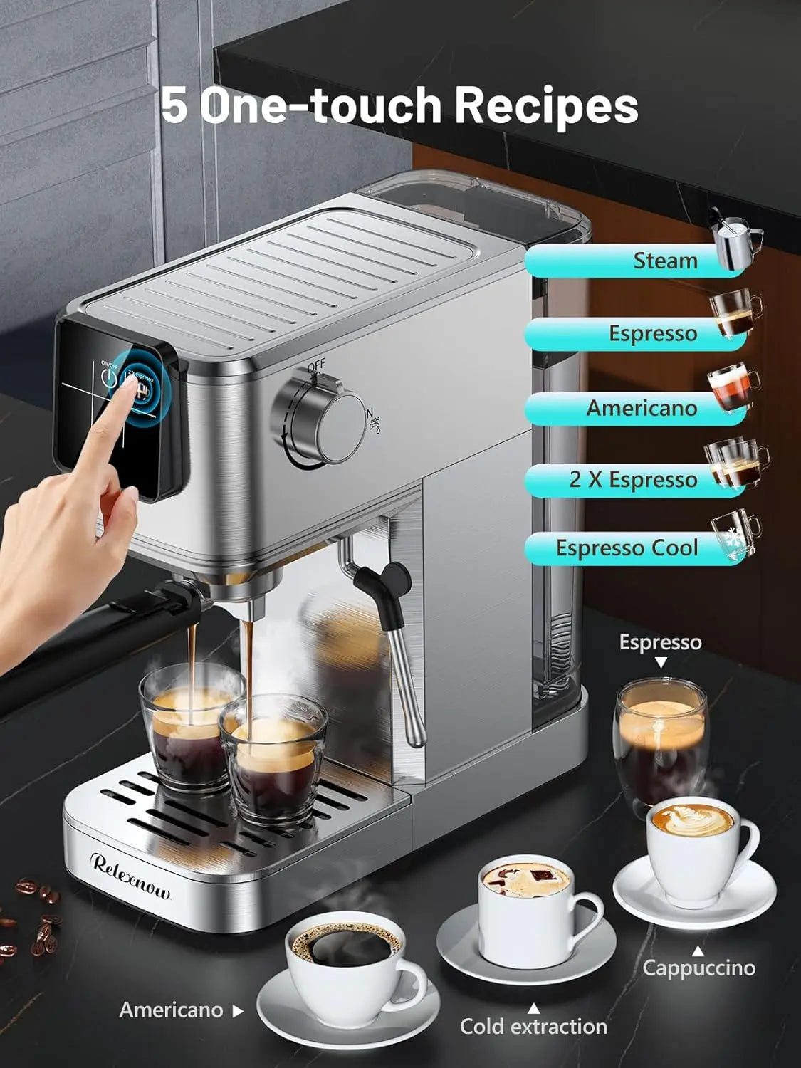 Espresso Machine 20 Bar with Milk Frother & LCD, Hot & Iced Coffee Maker, 41oz Tank