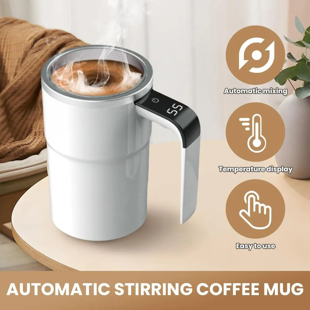 Self Stirring Mug, Rechargeable Auto Magnetic Coffee Mug with Digital Display