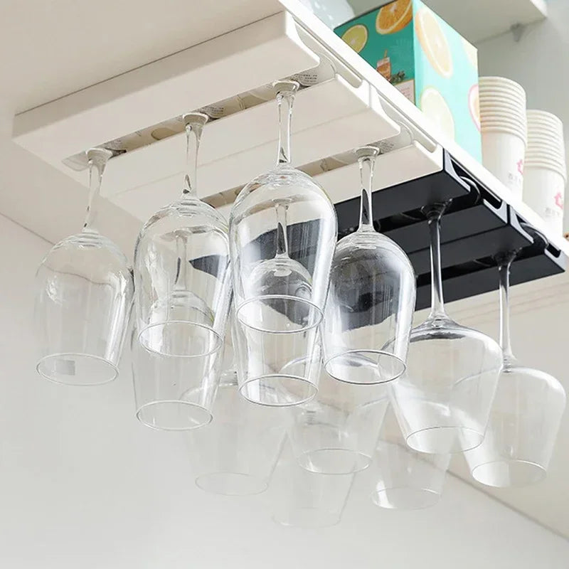 Kitchen Under Cabinet Free Punching Holder Wine Glass Rack Multi-function