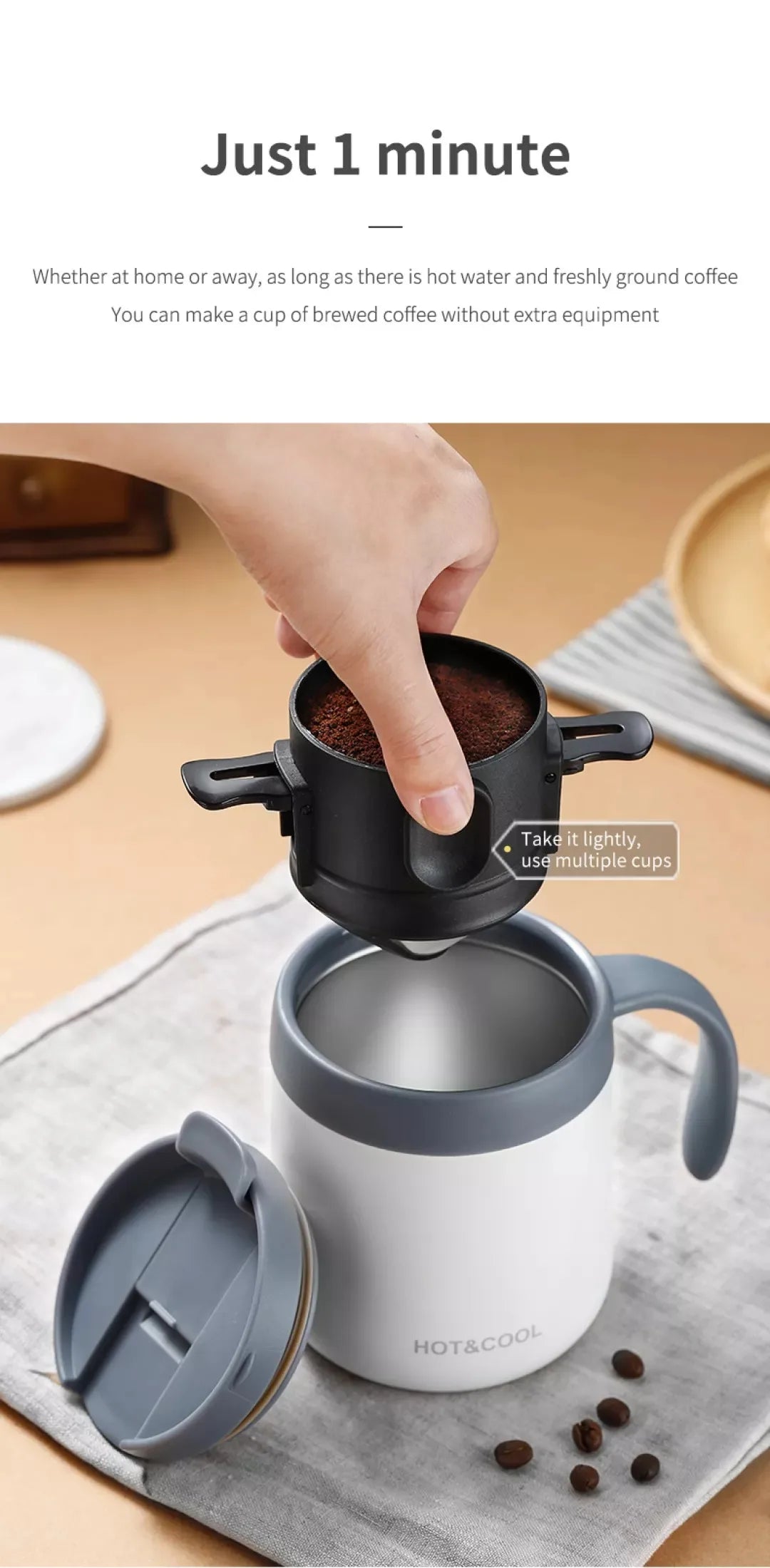 304 Stainless Steel Portable Coffee Filter Drip Coffee Tea Holder Reusable Mug