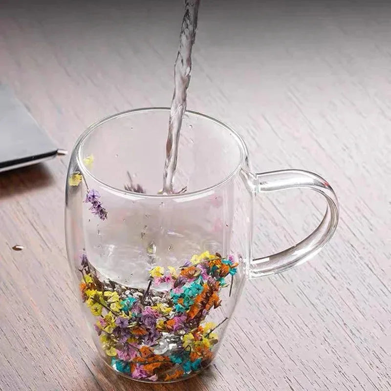Dry Flowers Cup Double-Walled Glass Glasses High Borosilicate Glass Milk