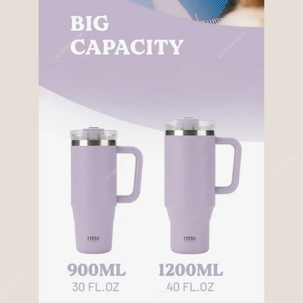 Tumbler Bottle Stainless Steel Car Mug With Handle Straw Thermal Iced Travel
